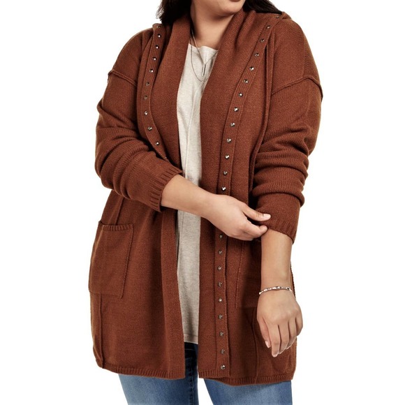 Style & Co. Sweaters - Style & Co Studded Open Front Cardigan Size 1X Brown